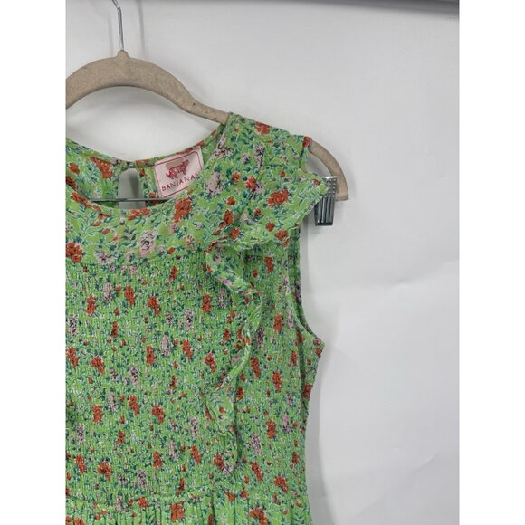 Banjanan Iris Ruffle Floral Midi Dress Women Medium Green Prairie Peasant Boho - Picture 11 of 12